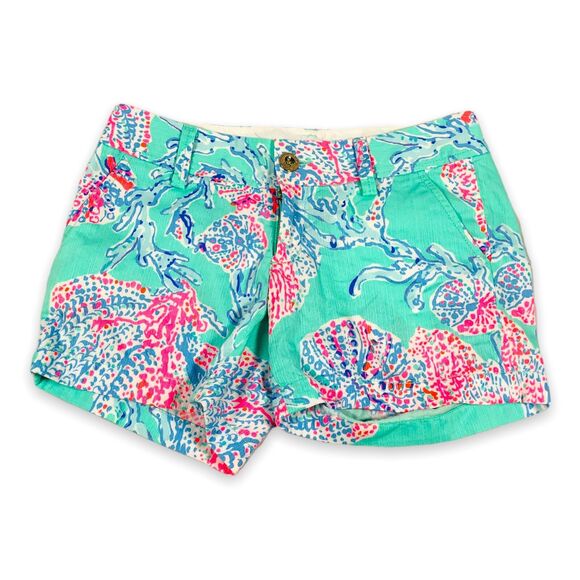 Lilly Pulitzer Pants - Lilly Pulitzer Callahan Shorts Womens‎ 00 XS Cotton Minty Fresh Coral Pink Blue